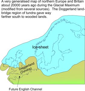 Northern Europe and Doggerland during the Late Galcial Maximum, 20,000 yrs. BP.