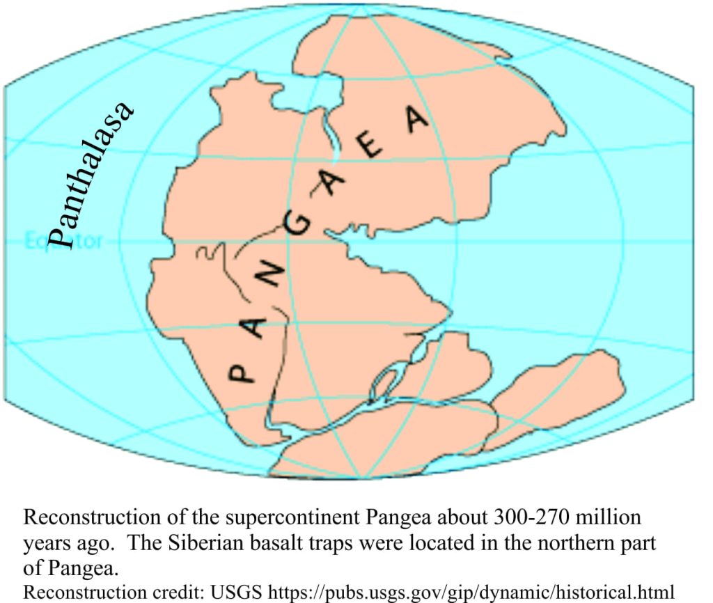 A depiction of Pangea about 270-300 million years ago.