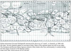 Map of Martian canals by Schiaparelli in 1888