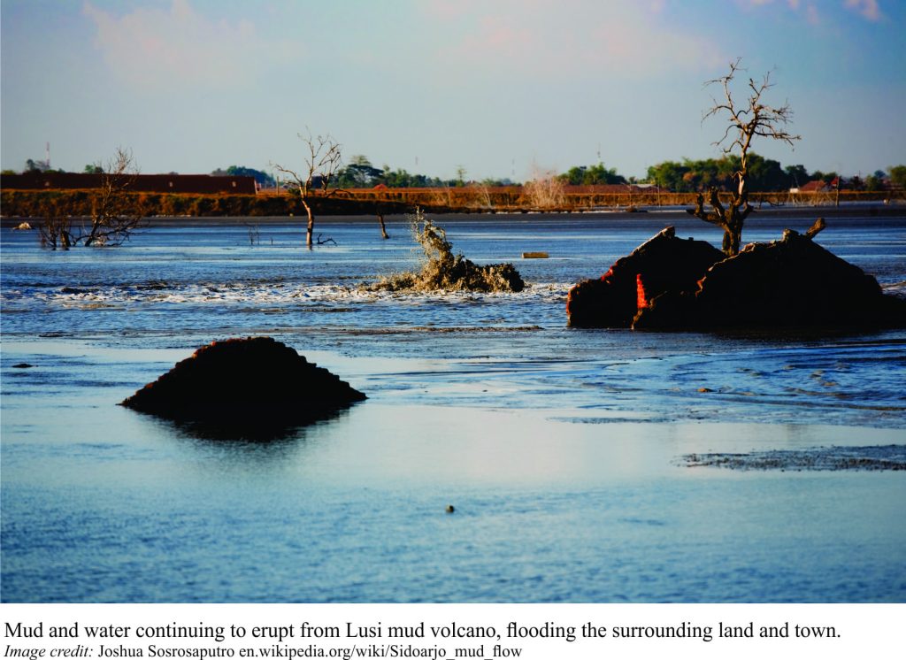 Mud and water erupting from the long-lived Lusi mud volcano.