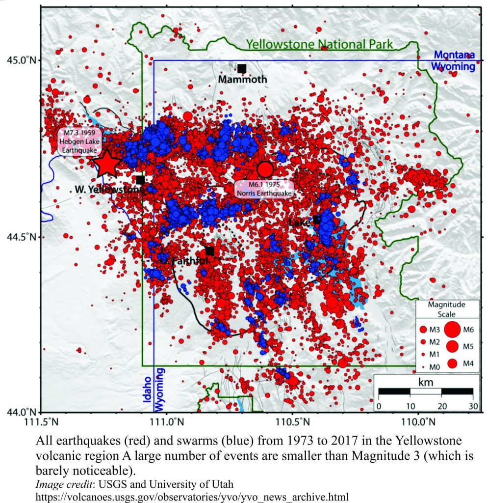 Earthquake epicentres in Yellowstone region 1973 - 2017.
