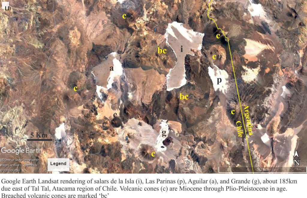 Google Earth Landsat image of Chilean Altiplano salars