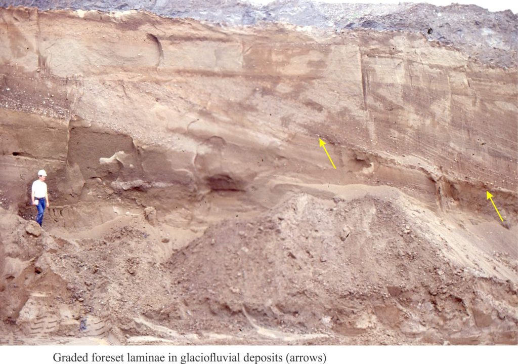 Graded foreset laminae in large glacio-fluvial crossbeds. Flow was to the right