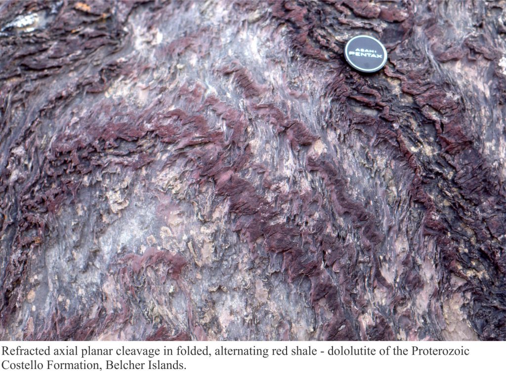 Refracted axial planar cleavage in Paleoproterozoic dololutites, Belcher Islands