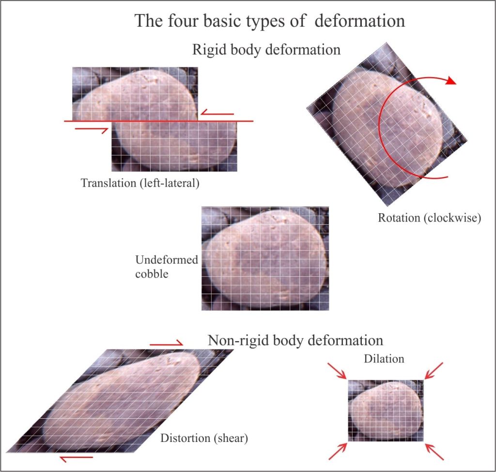 Four basic kinds of rock deformation, or strain