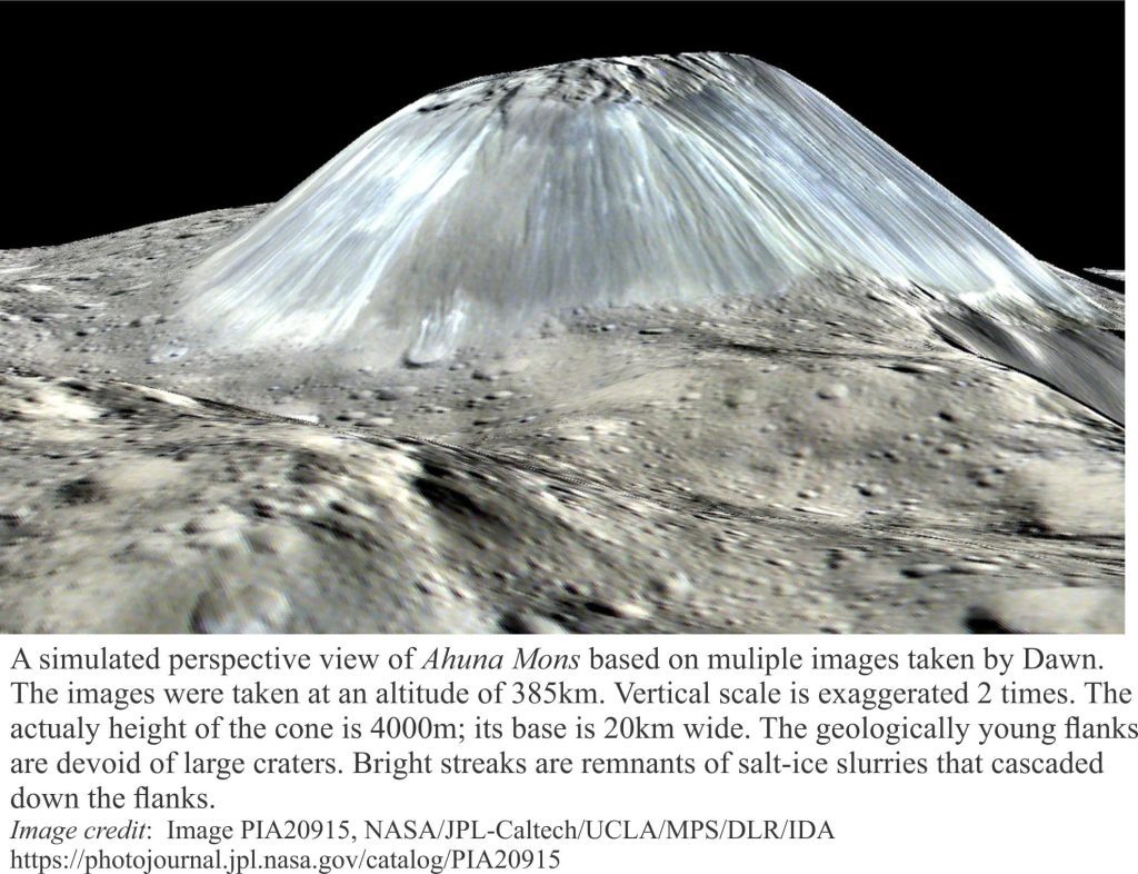Perspective view of cryovolcano Ahuna Mons, constructed from multiple images