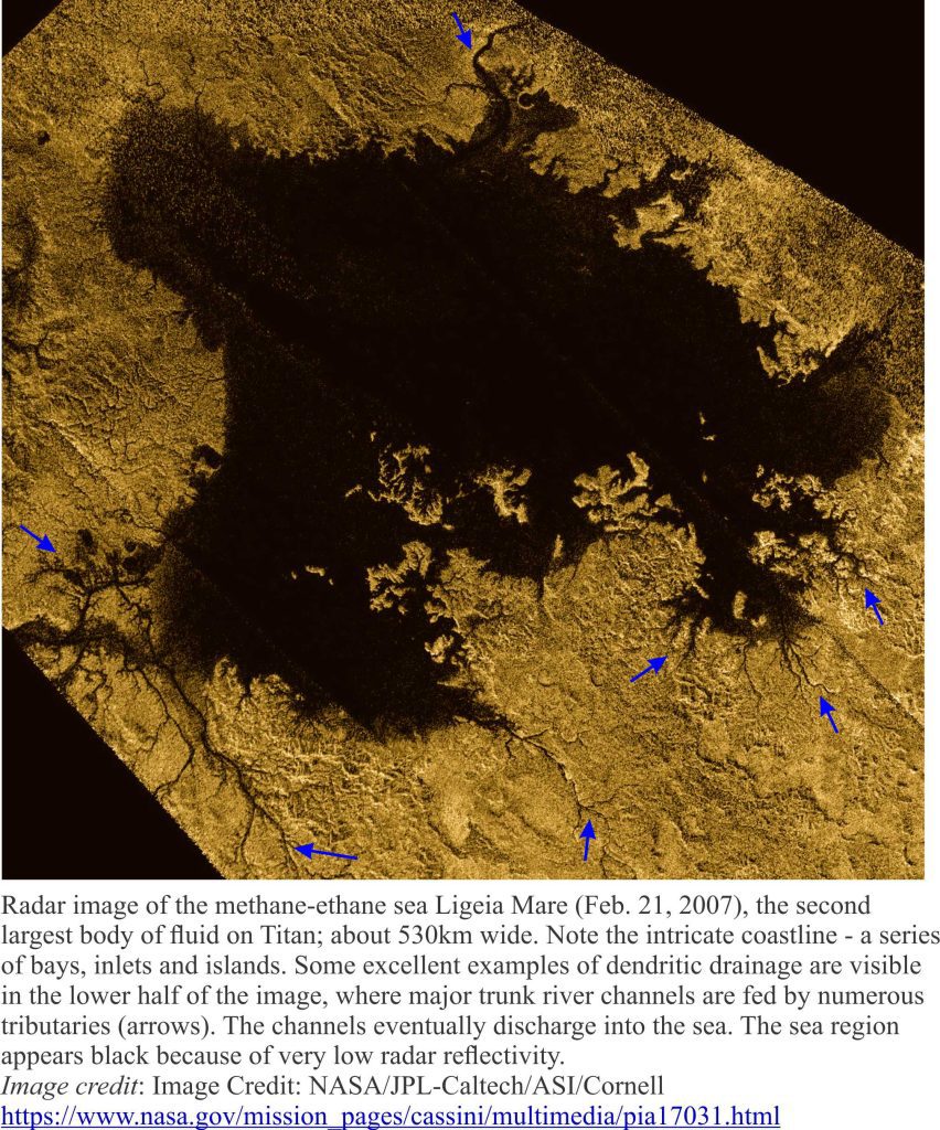 Titans Ligeia Mare - methane sea imaged by Cassini's radar, showing the intricate coastline