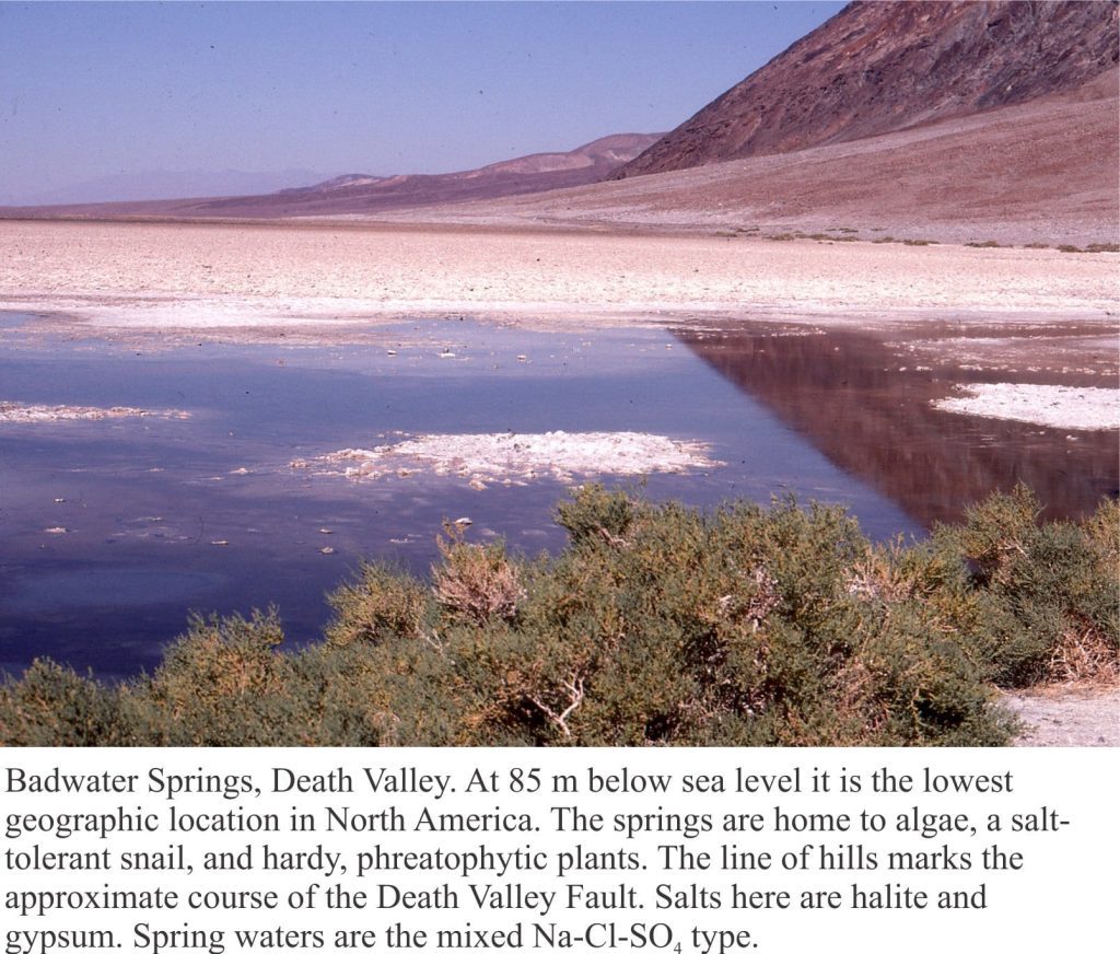 Badwater Springs, Death Valley, the lowest, and one of the hottest places in North America