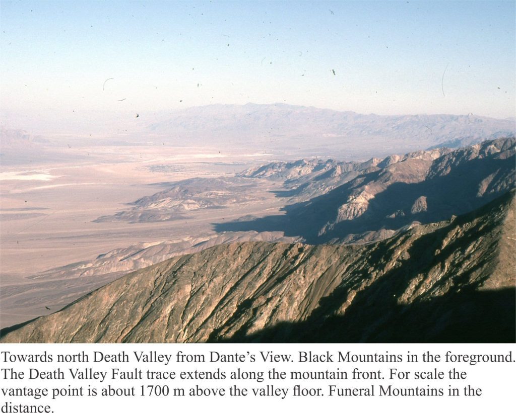 Death Valley from Dante's View. Death Valley Falt trace runs across the mountain front