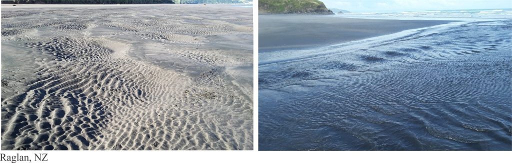 Ripple bedforms (left) and antidunes (right) formed during bedload transport of sediment