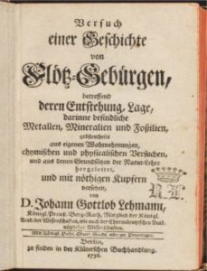 The title page to Johann Lehmann's 1756 publication on stratigraphy