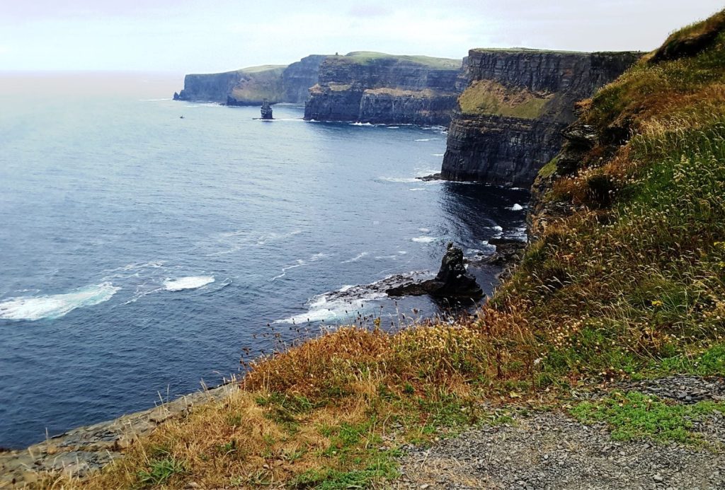 Variable shoreline conditions along a section of the Cliffs of Moher, south coast Ireland.