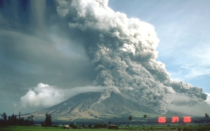 At least 5 concurrent PDCs at different stages of formation are captured in this image of the September 23, 1994 eruption of Mayon volcano, Philippines. Most of these flows have formed from collapse of the ash column. Image credit: C.G. Newhall, USGS